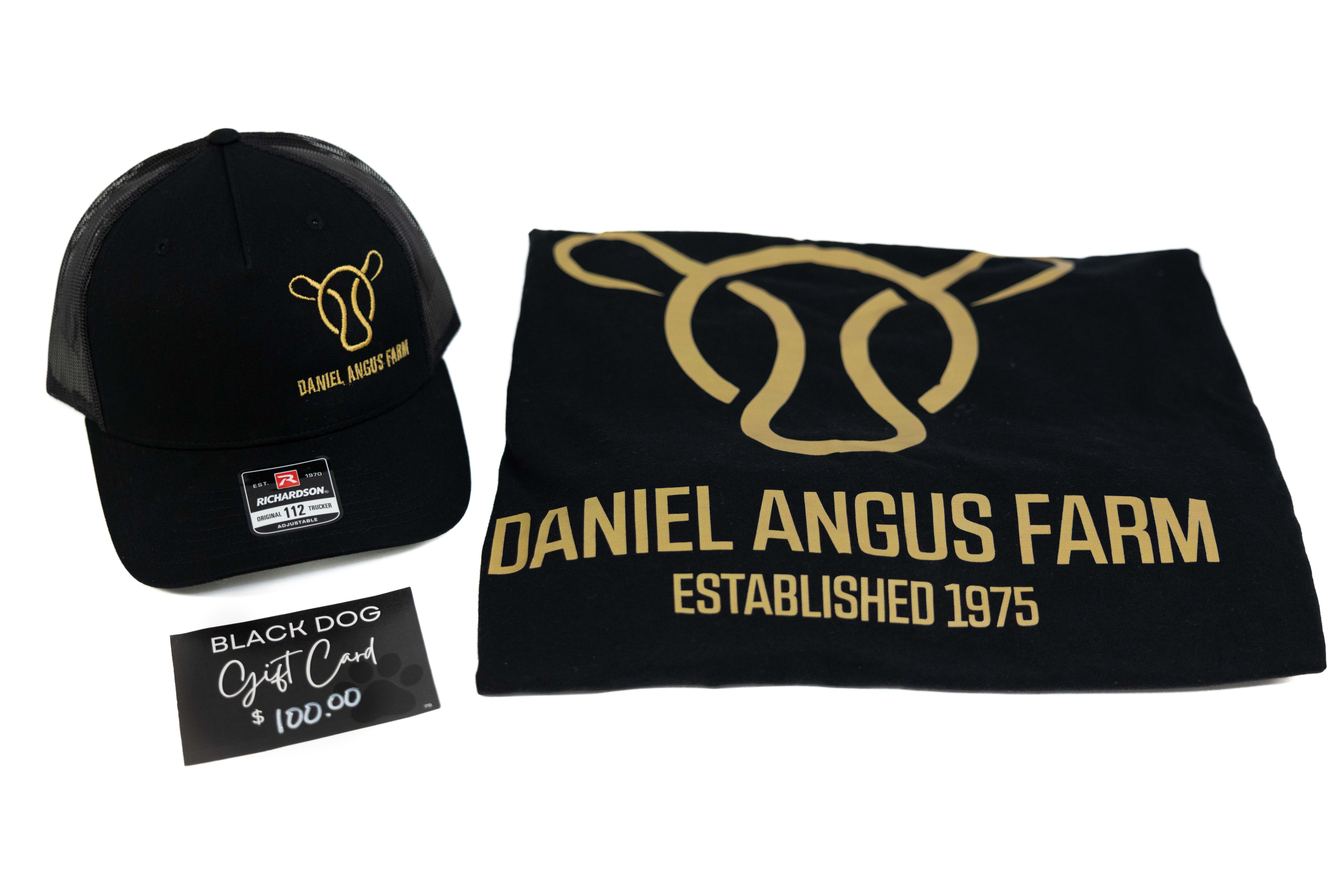 Lot 2 - Daniel Angus Farm T-Shirt (XL), Daniel Angus Farm Ball Cap, $100 Black Dog Gift Card