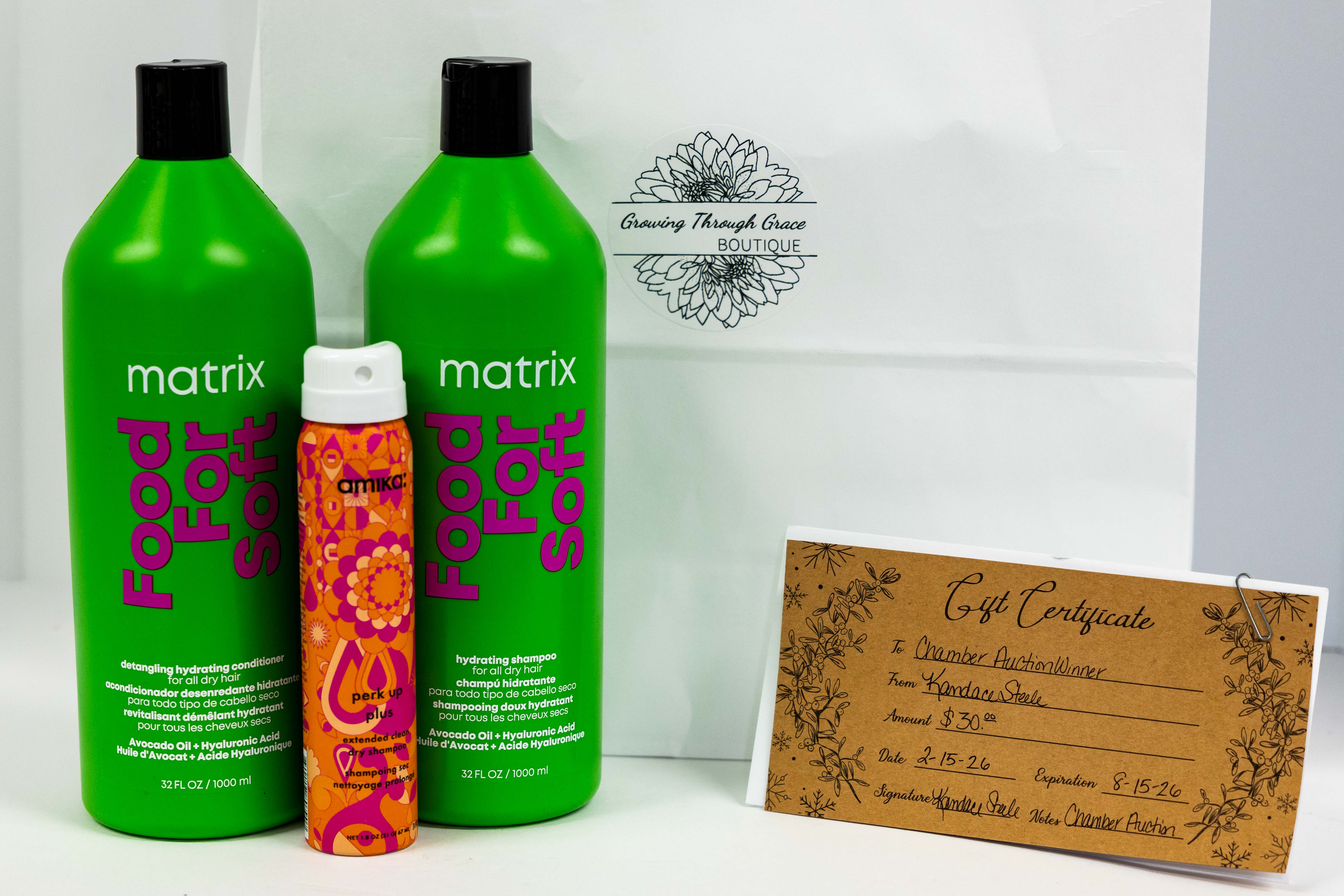 Lot 21 - Hair Products (Shampoo, Conditioner) and Massage Gift Certificate