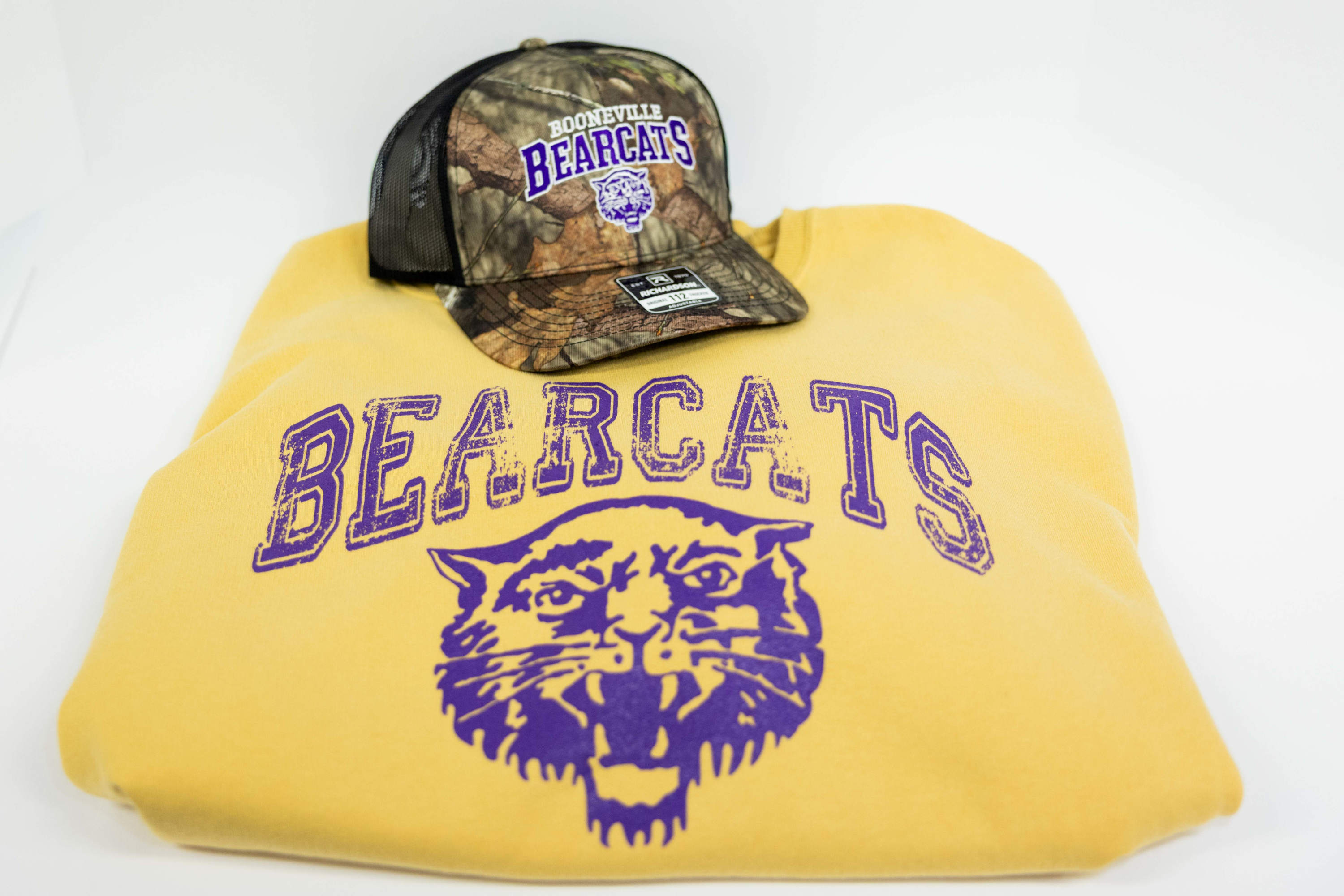 Lot 5 - Bearcats Sweatshirt (XL), Booneville Bearcats Camo Hat